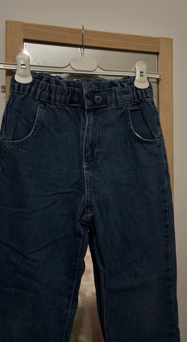 Kız çocuk Lacivert Bol Kesim Kot Pantolon - Görsel 3