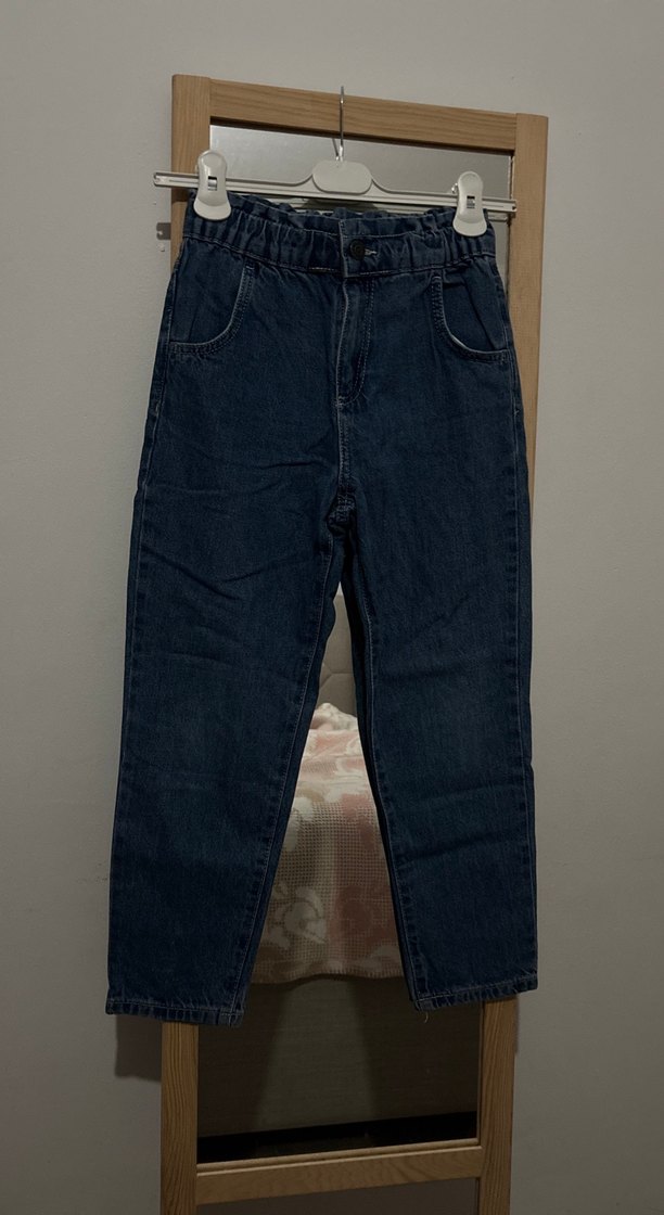 Kız çocuk Lacivert Bol Kesim Kot Pantolon - Görsel 2