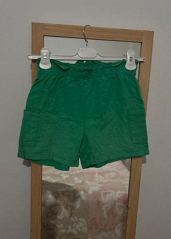 Kız çocuk Yeşil Keten Mini Şort - Görsel 2