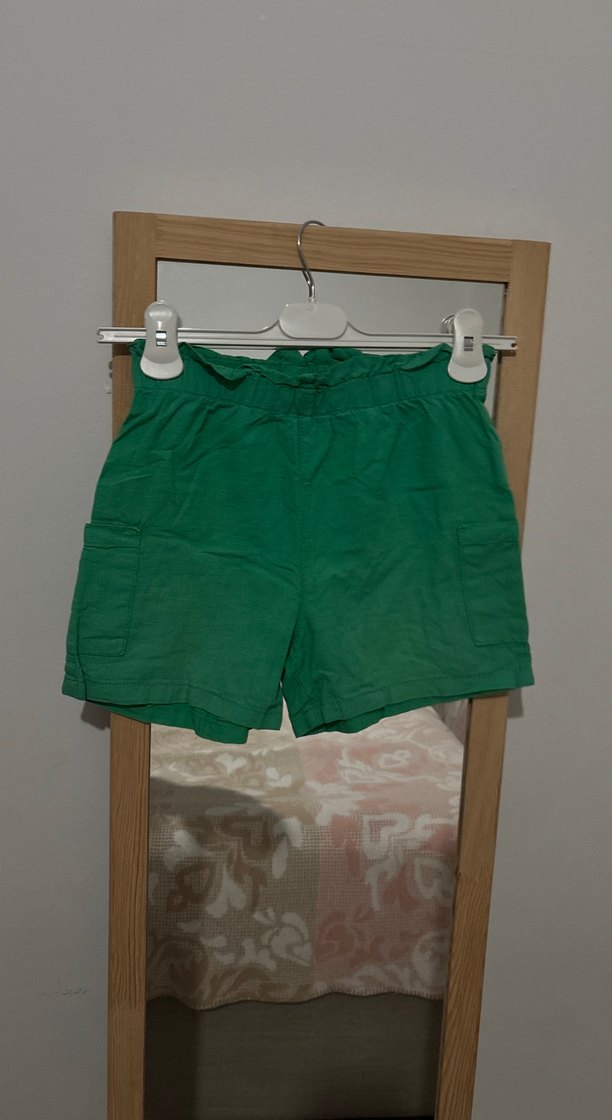 Kız çocuk Yeşil Keten Mini Şort - Görsel 2