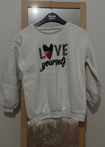 Beyaz Kız Sweatshirt Uzun Kollu Pamuk - Görsel 2