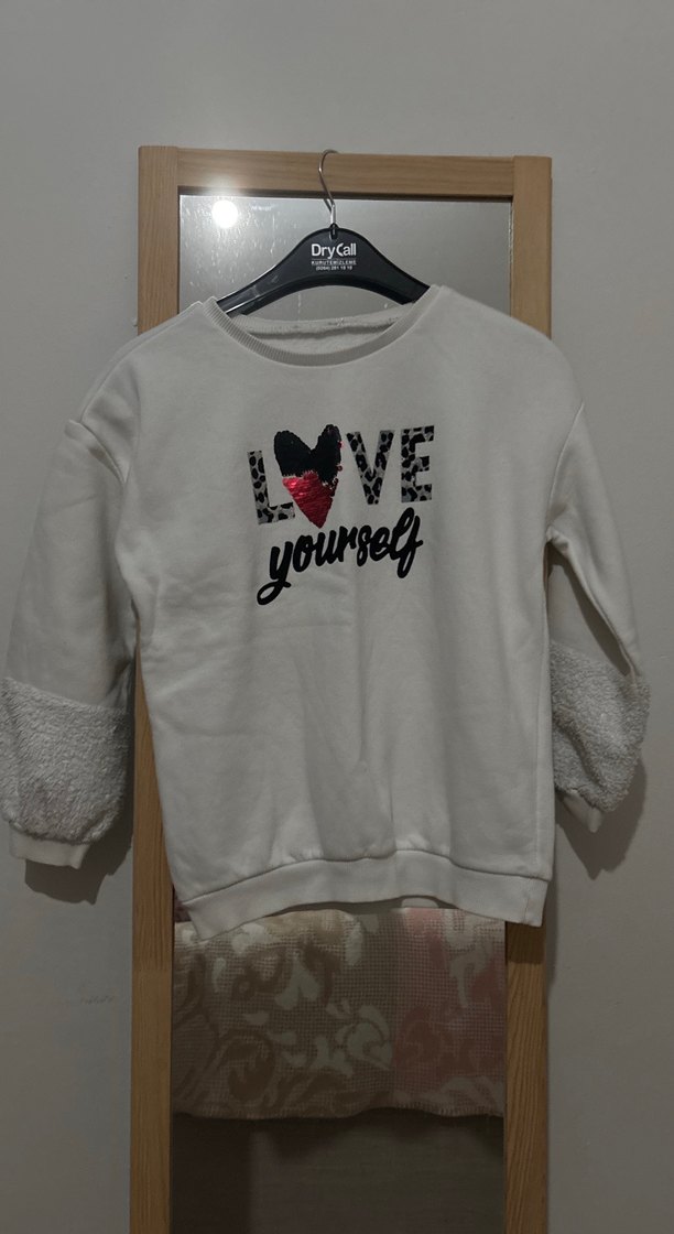 Beyaz Kız Sweatshirt Uzun Kollu Pamuk - Görsel 2