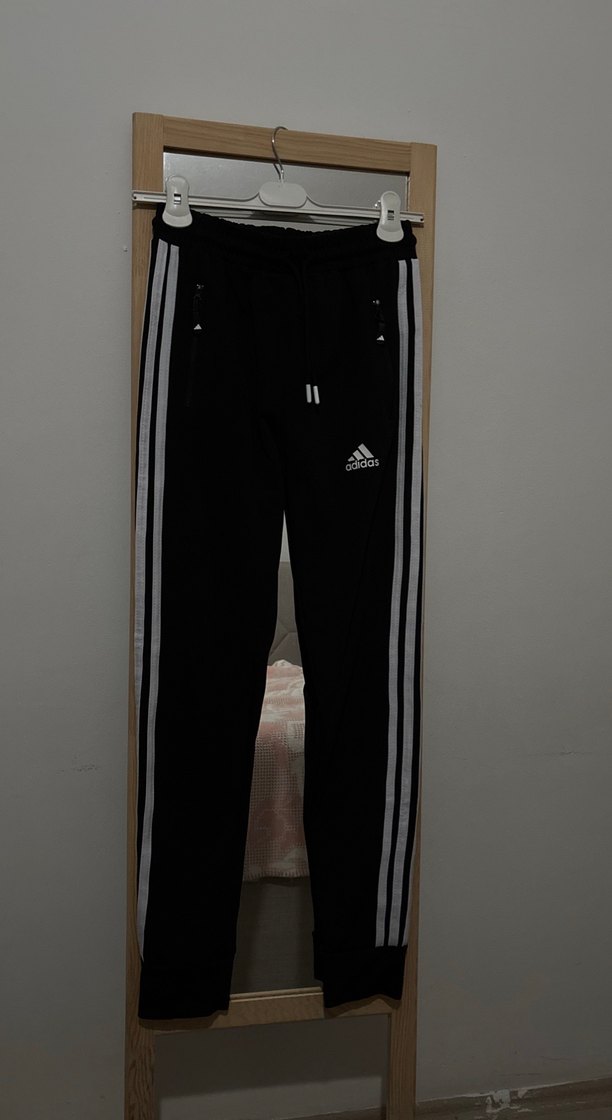 Siyah Fermuarlı Çizgili Kadın Eşofman Altı - Görsel 2