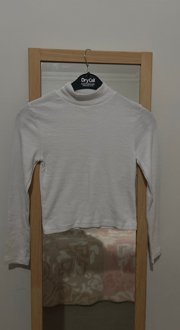 Beyaz Uzun Kollu Yarım Balıkçı Pamuklu Kazak - Görsel 2