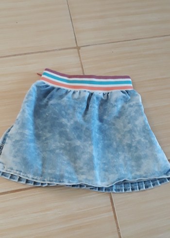 LC Waikiki Nakışlı Pilili Mavi Kız Kot Etek 3 4 yaş
