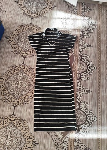 Zebra Desenli Siyah V Yaka Uzun Elbise