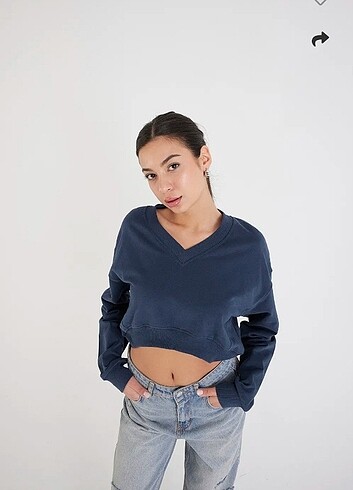 s Beden lacivert Renk addax v yaka crop sweatshirt