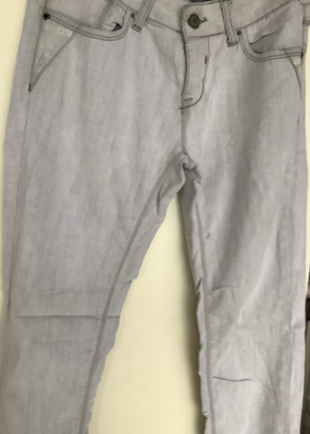 Gri Kadın Denim Pantolon Midi Boy - Görsel 5