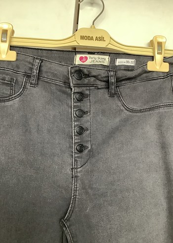 Düğmeli Gri Kadın Denim Jean - Görsel 3