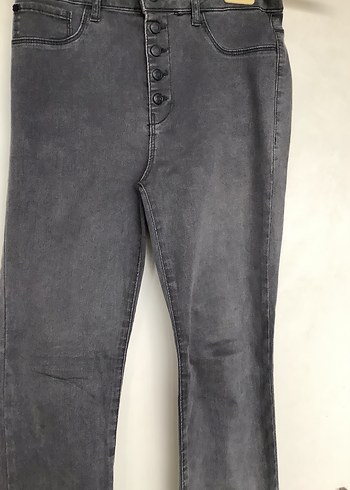 Düğmeli Gri Kadın Denim Jean - Görsel 2