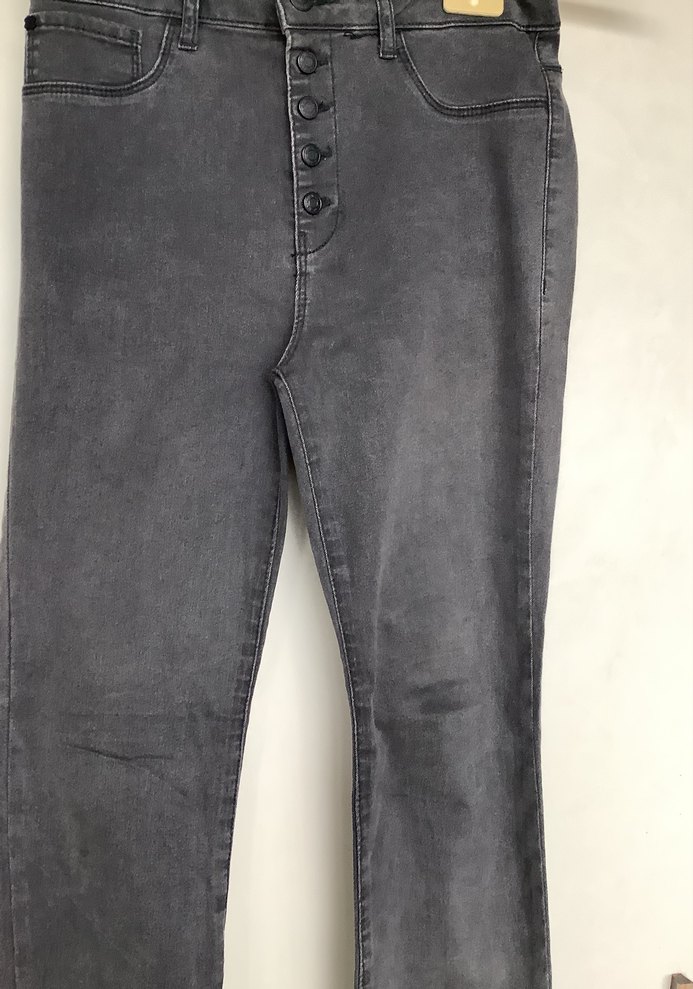 Düğmeli Gri Kadın Denim Jean - Görsel 2