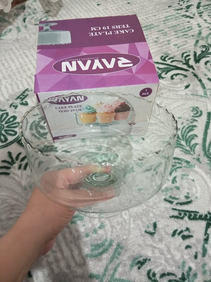 Şeffaf Cam Kek ,Meyve , Sunum Tabağı 19 cm - Görsel 2