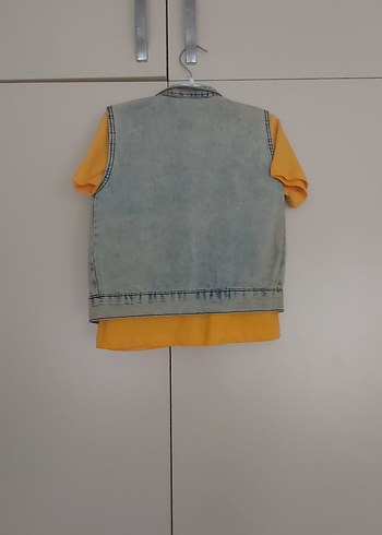Sarı Baskılı Denim Yelek sıfır - Görsel 2