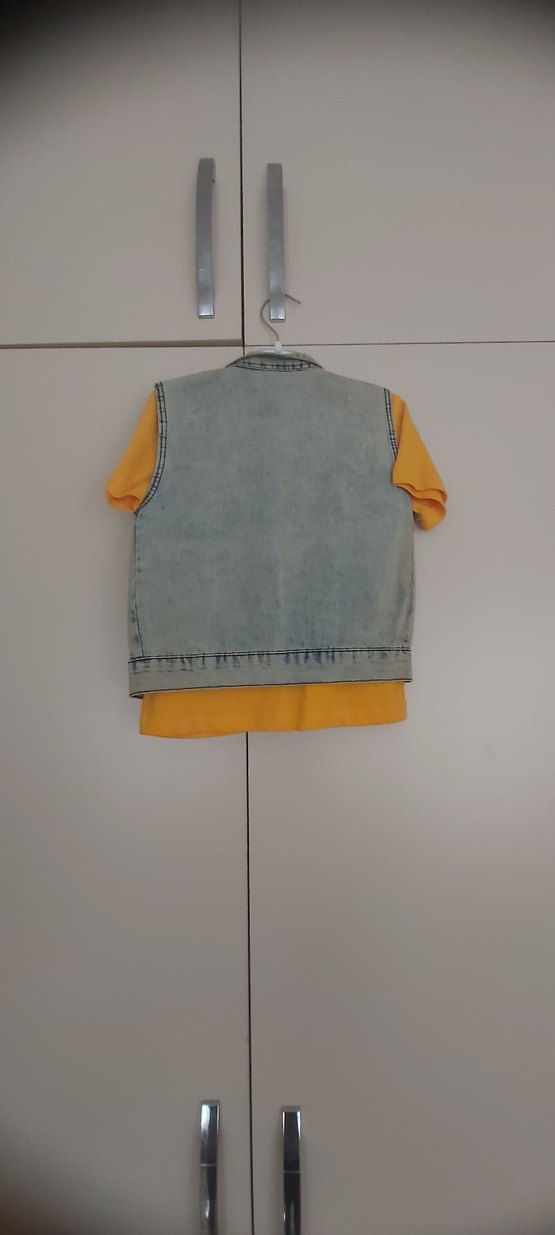 Sarı Baskılı Denim Yelek sıfır - Görsel 2