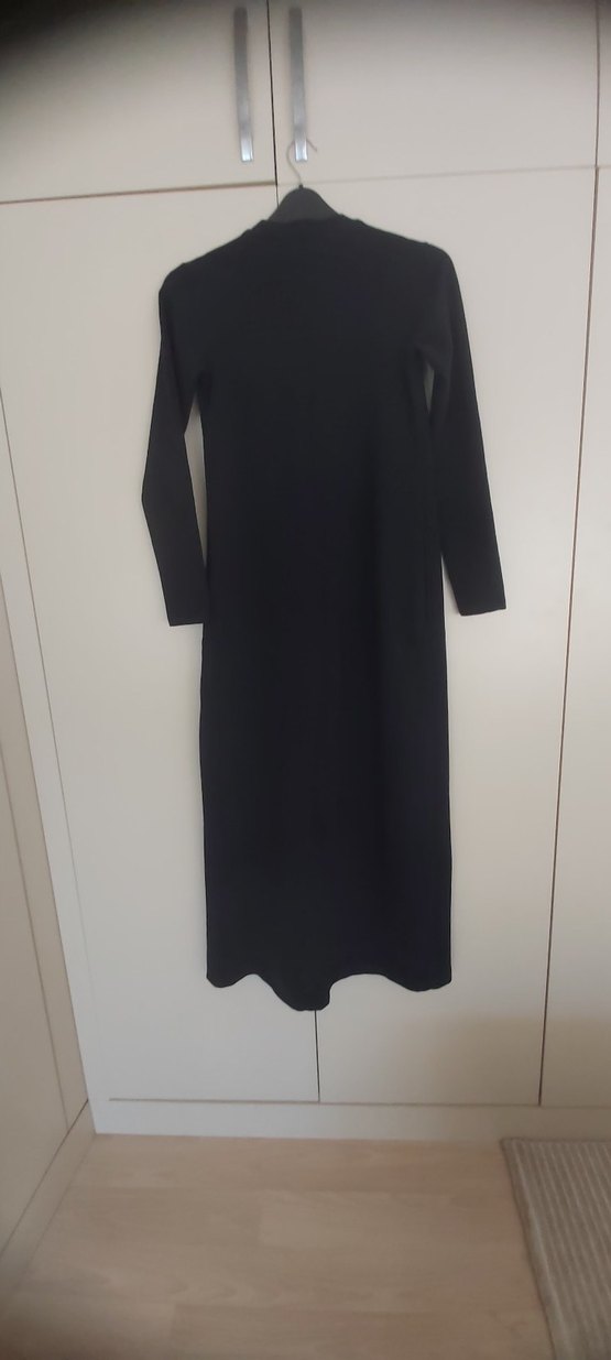 Nakışlı Siyah Uzun Kollu Uzun Elbise - Görsel 2