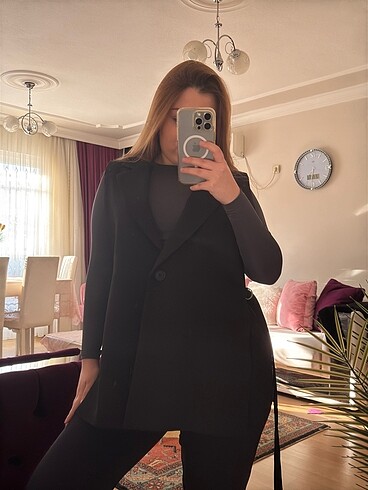 l Beden Siyap Kemerli Blazer Yelek