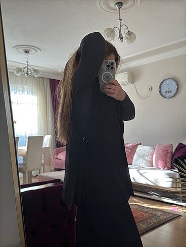 l Beden siyah Renk Siyap Kemerli Blazer Yelek