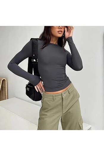 xs Beden Gri Spor Kumaş Bluz