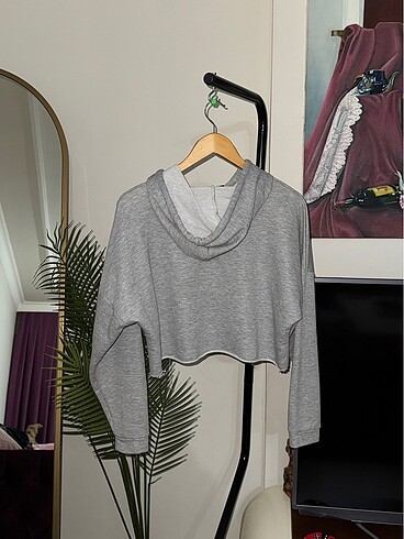 m Beden gri Renk Kısa Kapüşonlu Crop Sweat