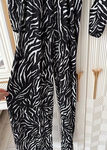 Zebra Desenli Pilili Kadın Tulum