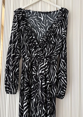 xs Beden siyah Renk Zebra Desenli Pilili Kadın Tulum