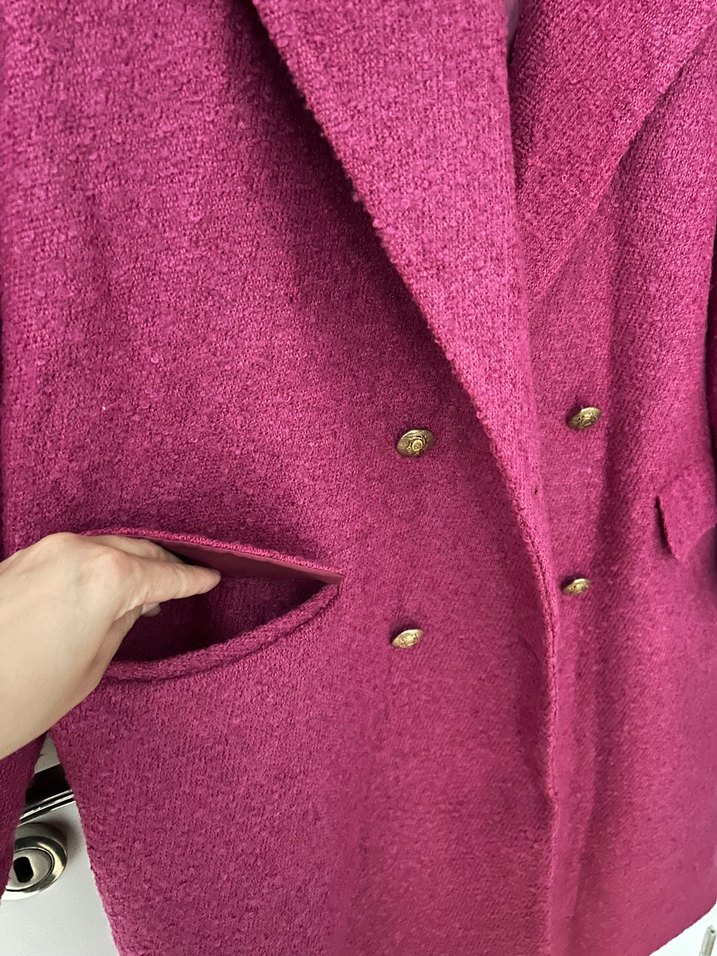 Düğmeli Midi Pembe Yün Kaban - Görsel 4