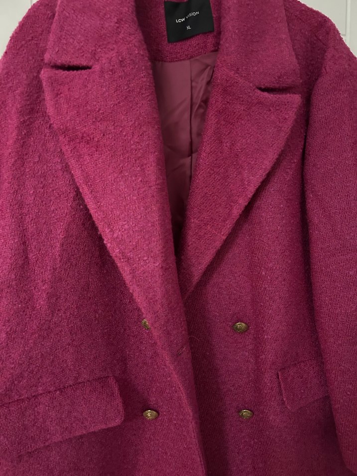 Düğmeli Midi Pembe Yün Kaban - Görsel 3