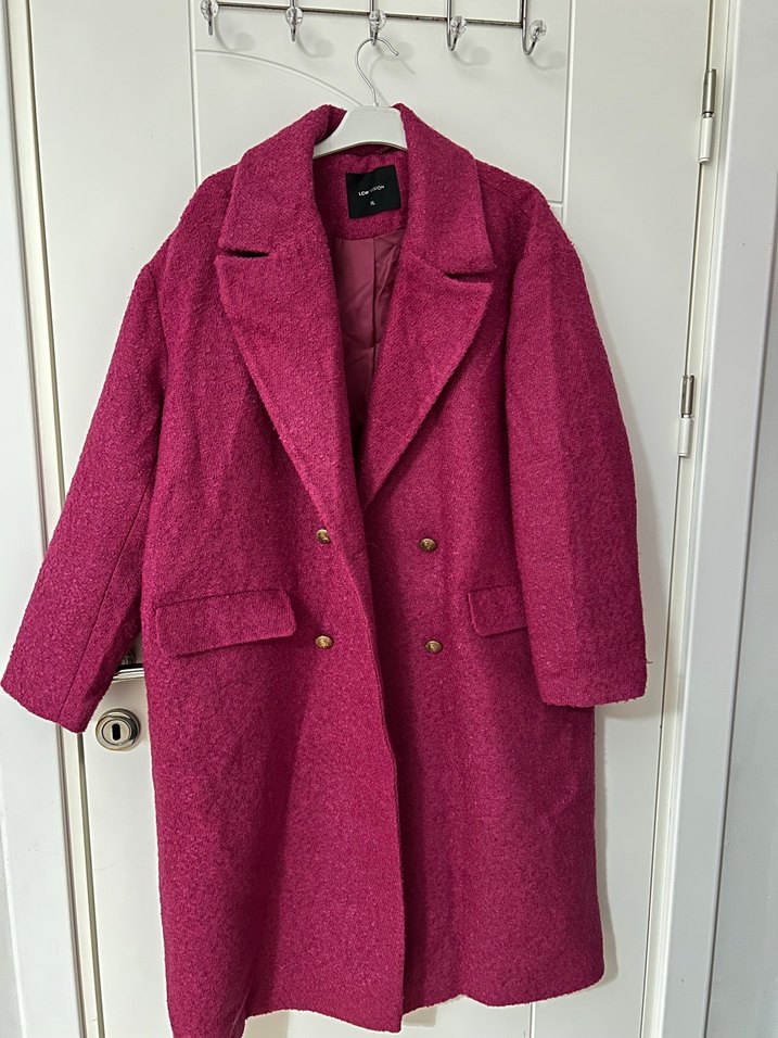 Düğmeli Midi Pembe Yün Kaban - Görsel 2