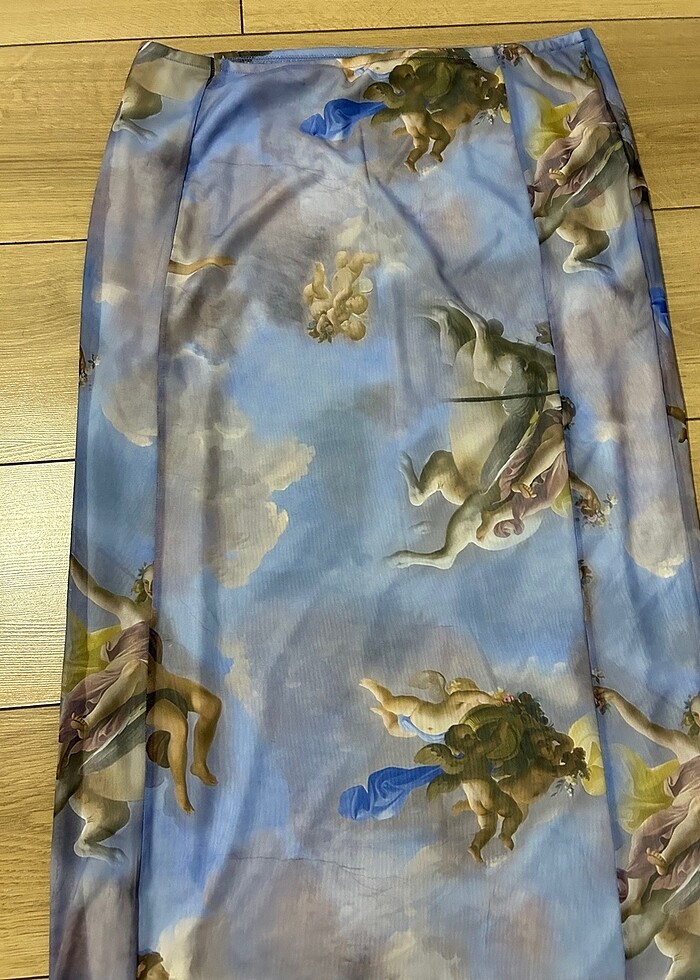 Midi boy şifon yüksek bel desenli etek - Görsel 2