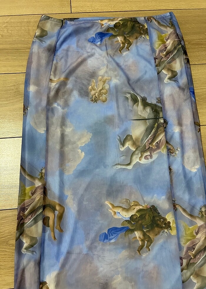 Midi boy şifon yüksek bel desenli etek - Görsel 3