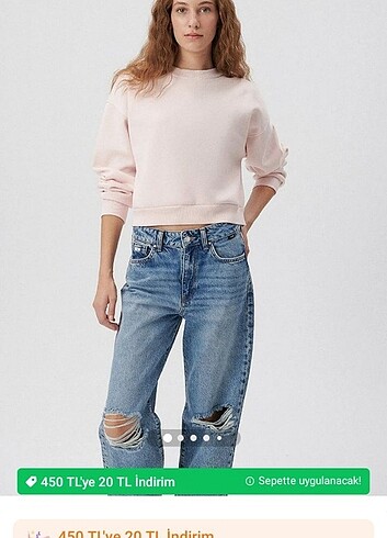 Mavi Marka Pembe Crop Sweatshirt