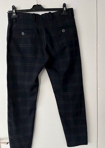 Düğmeli Gri  lacivert ekoseli, Erkek Ofis Pantolonu - Görsel 2