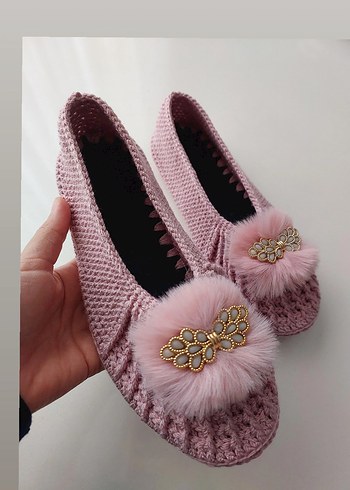 Pembe Örgü Kadın Ev Terliği - Görsel 4