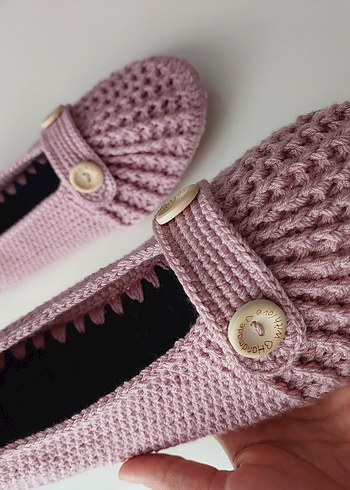 Pembe Örgü Kadın Ev Terliği - Görsel 3