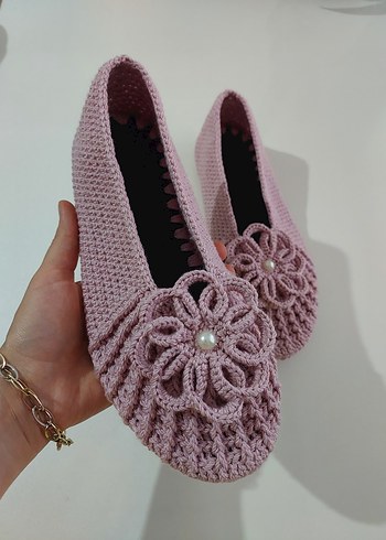 Pembe Örgü Kadın Ev Terliği - Görsel 2