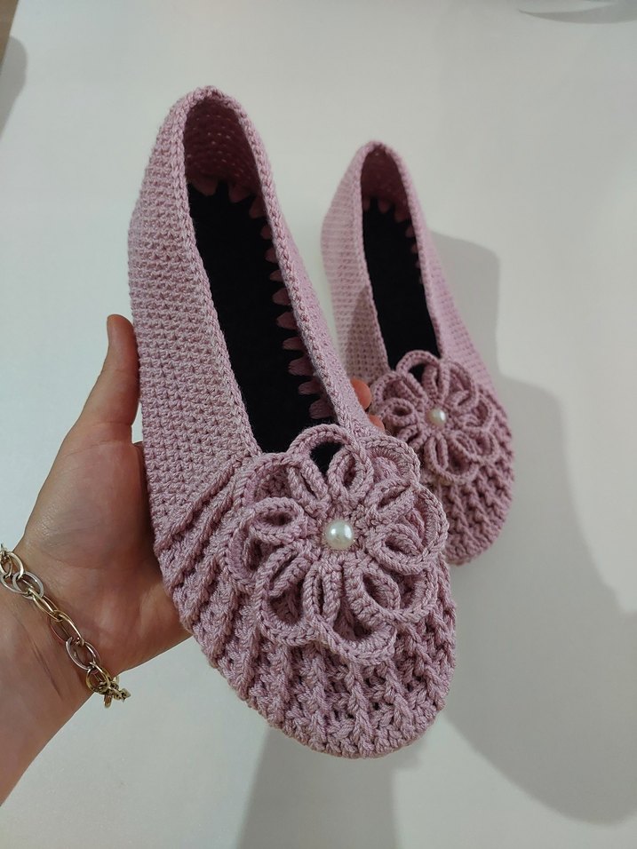 Pembe Örgü Kadın Ev Terliği - Görsel 2