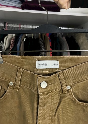 Beyoğlu Butik Dugmeli Kahverengi Kadin Denim Pantolon