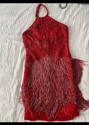 ALYA Kırmızı İşlemeli Mini Abiye Elbise - Görsel 4