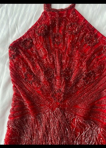 ALYA Kırmızı İşlemeli Mini Abiye Elbise - Görsel 5