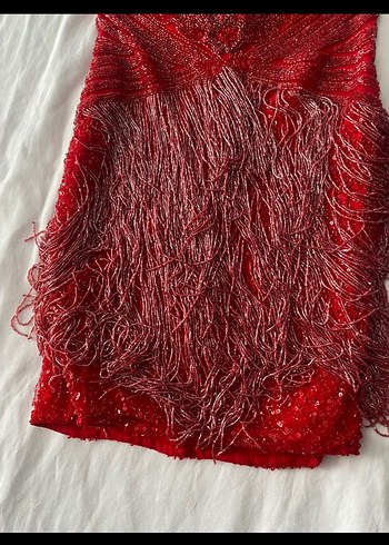 ALYA Kırmızı İşlemeli Mini Abiye Elbise - Görsel 6