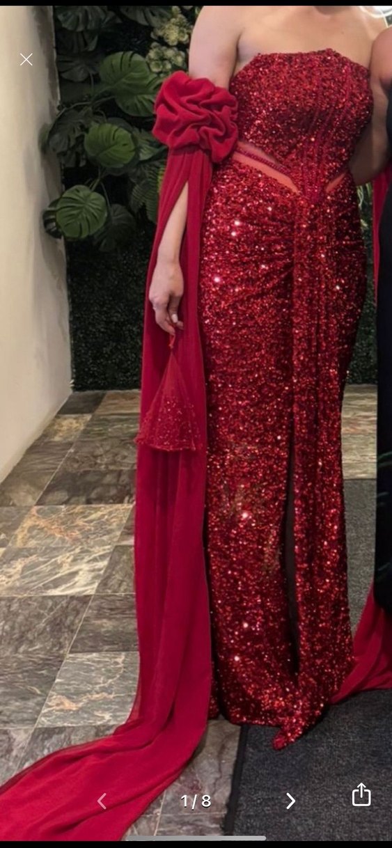 Kırmızı payetli abiye - Görsel 2