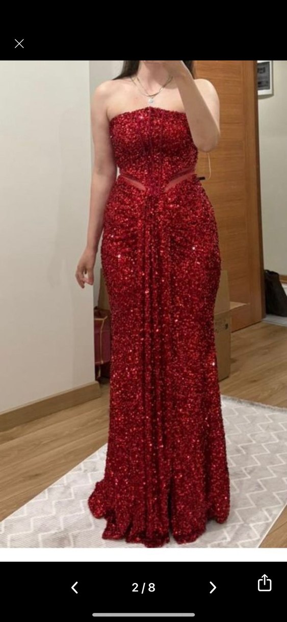 Kırmızı payetli abiye - Görsel 3