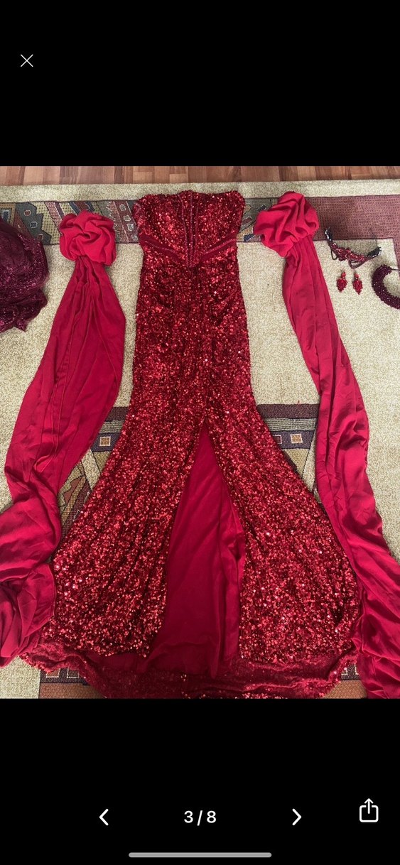 Kırmızı payetli abiye - Görsel 4