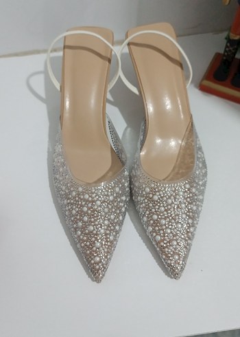 Diger Beyaz Payetli Stiletto Gelin Ayakkabısı