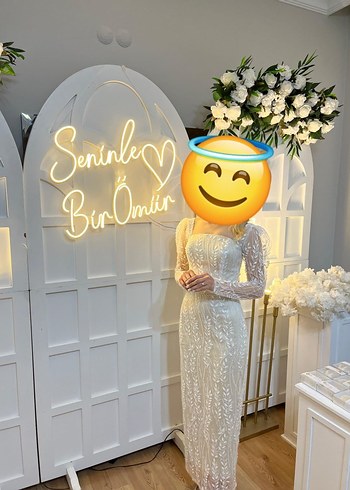 Abiye Dantel Detaylı Vintage Beyaz Nişan Elbisesi