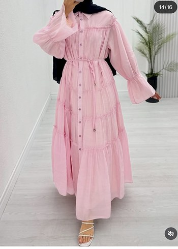 Pembe Fırfırlı Uzun Bohem Elbise