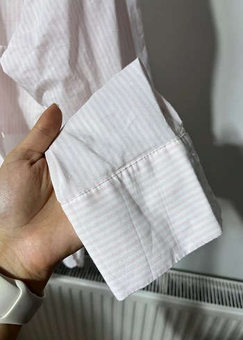 m Beden Kadın Beyaz Keten Gömlek Düğmeli ve Yaka Detaylı