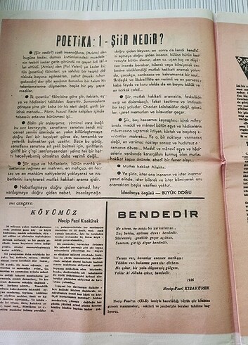  Beden 1946 tarihli Büyük Doğu gazetesi