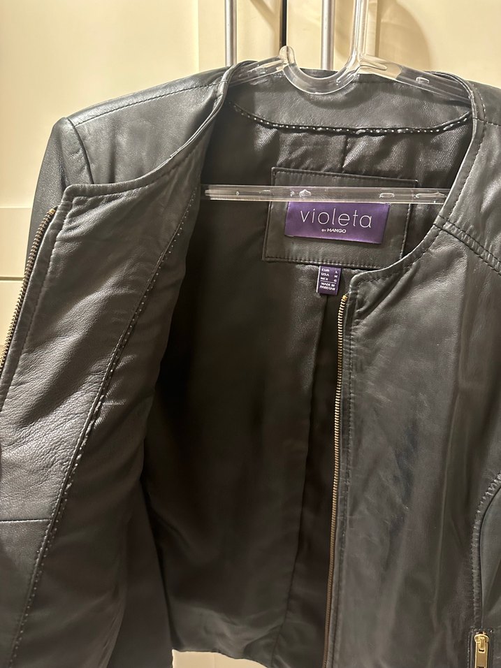 Violeta Mango Siyah Deri Ceket - Görsel 4