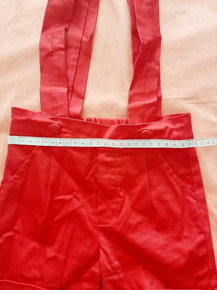 kırmızı askılı kısa tulum - Görsel 4